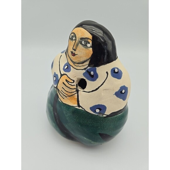 Latin American Folk Art Clay Pottery Woman Figurine Shaker Hand Painted - Picture 2 of 10